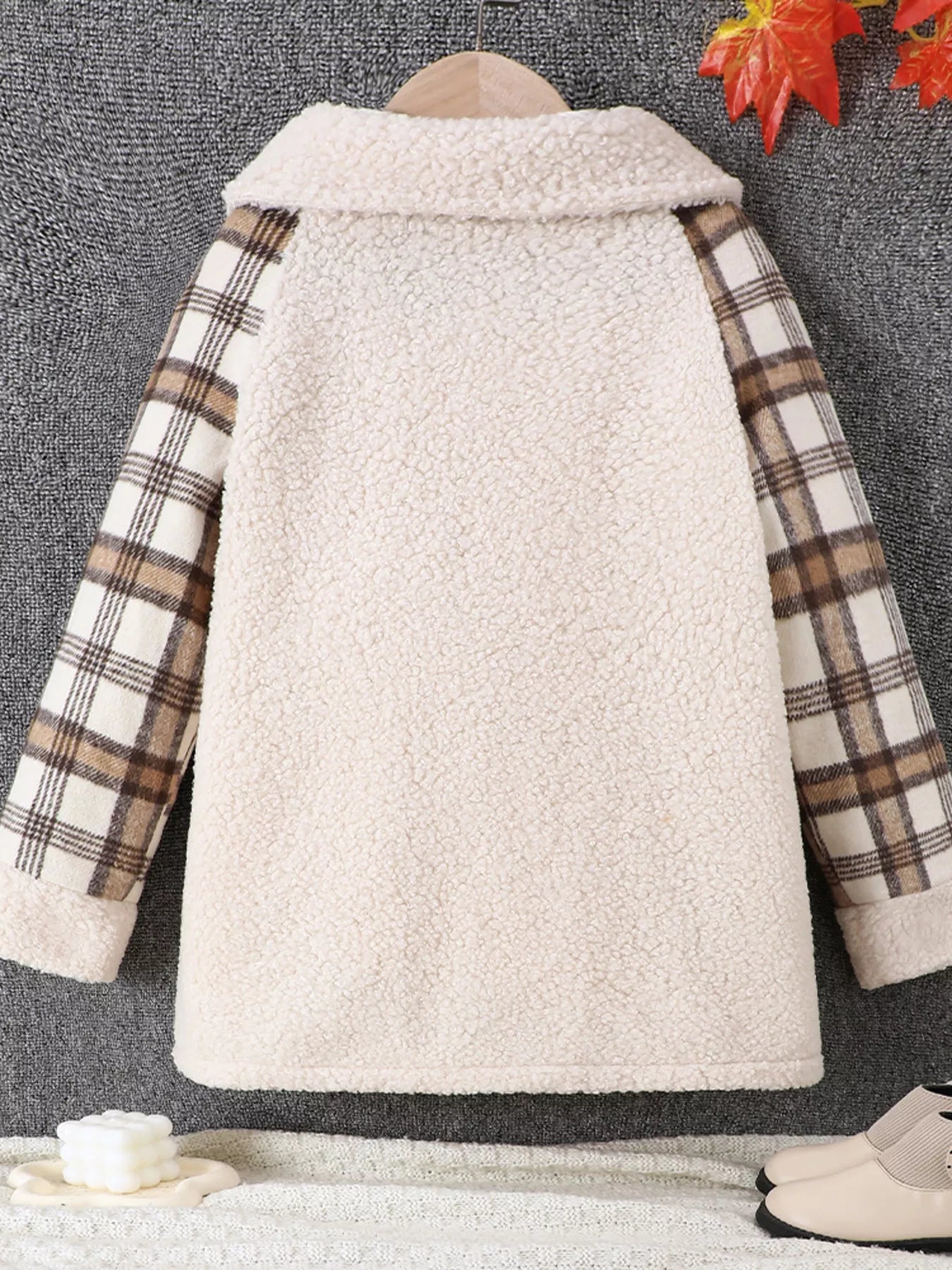 Children's Cozy Plaid Sleeve Fleece Jacket - Farnelli