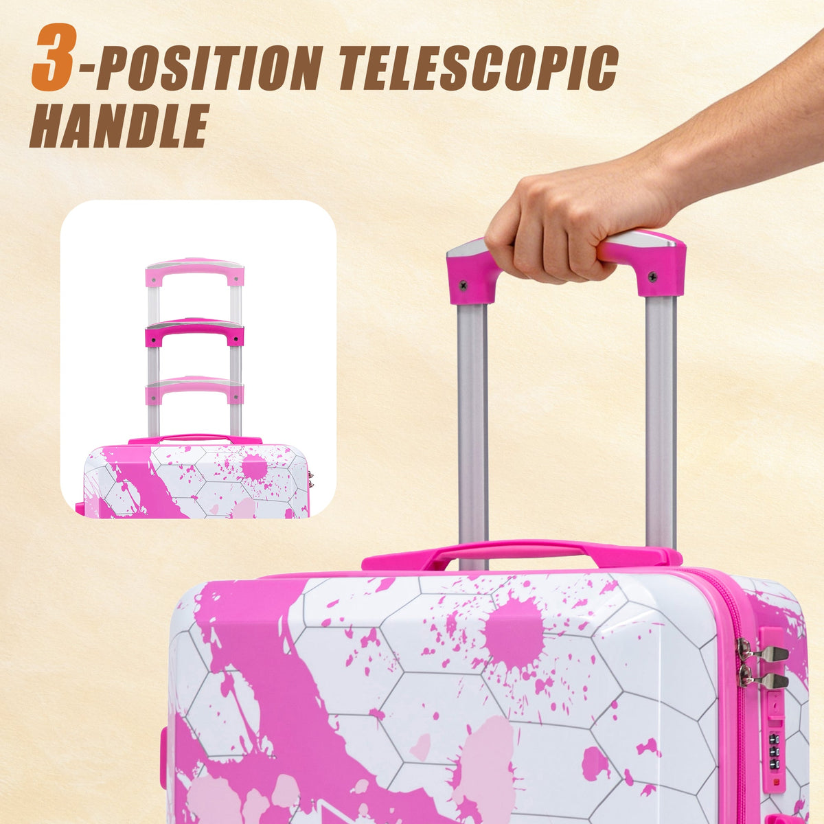 HouseOfZazla pink 3-piece spinner wheel hard case luggage set with telescopic handles