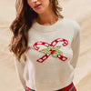SO ME Christmas Candy Cone Cropped Sweater - IVORYMULTI