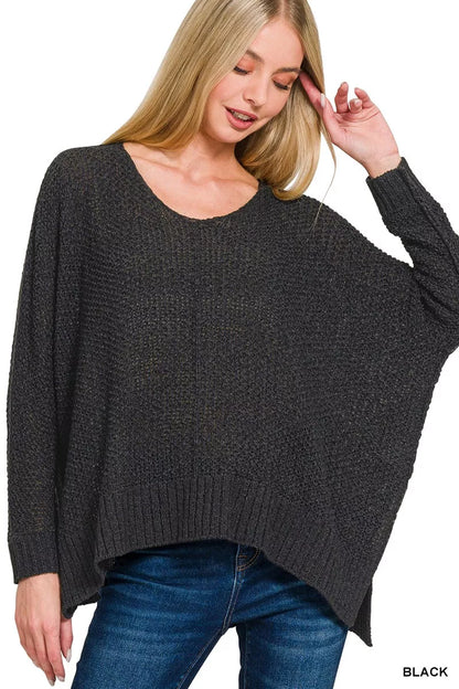 Zenana Dolman Sleeve V-Neck Sweater - Farnelli