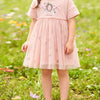 Children's Short Sleeve Tulle Layered Dress - Apricot