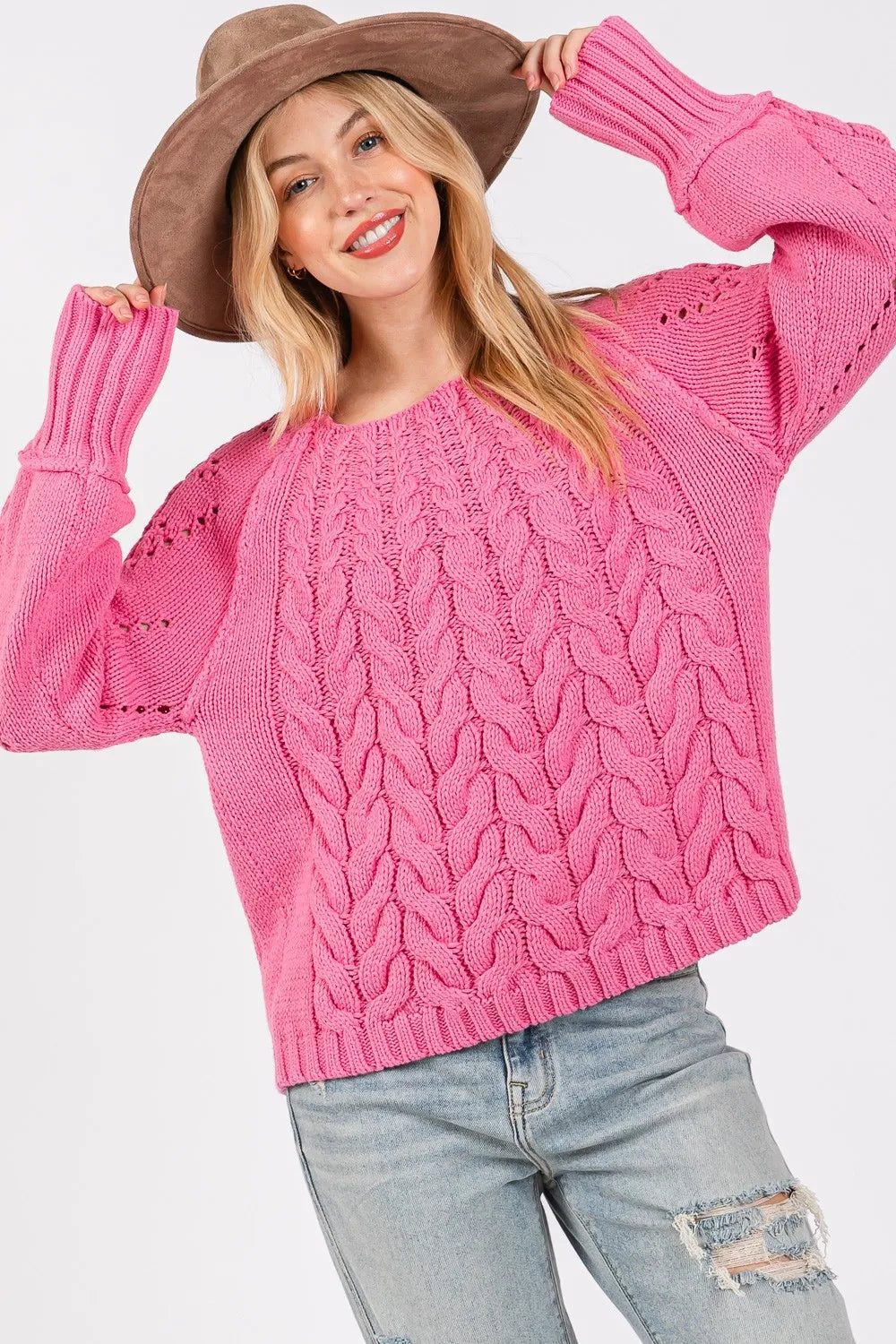 SAGE + FIG Cable-Knit Long Sleeve Sweater - Farnelli