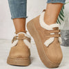 Buckle Strap Faux Fur Trim Platform Boots - Camel