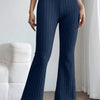 Basic Bae Full Size Ribbed High Waist Flare Pants - Dark Blue