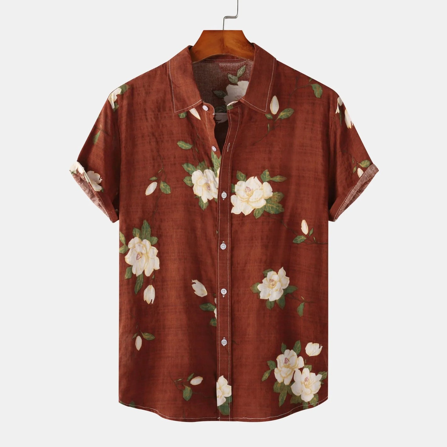 Men's Plus Size Floral Print Short Sleeve Button Down Shirt - Farnelli