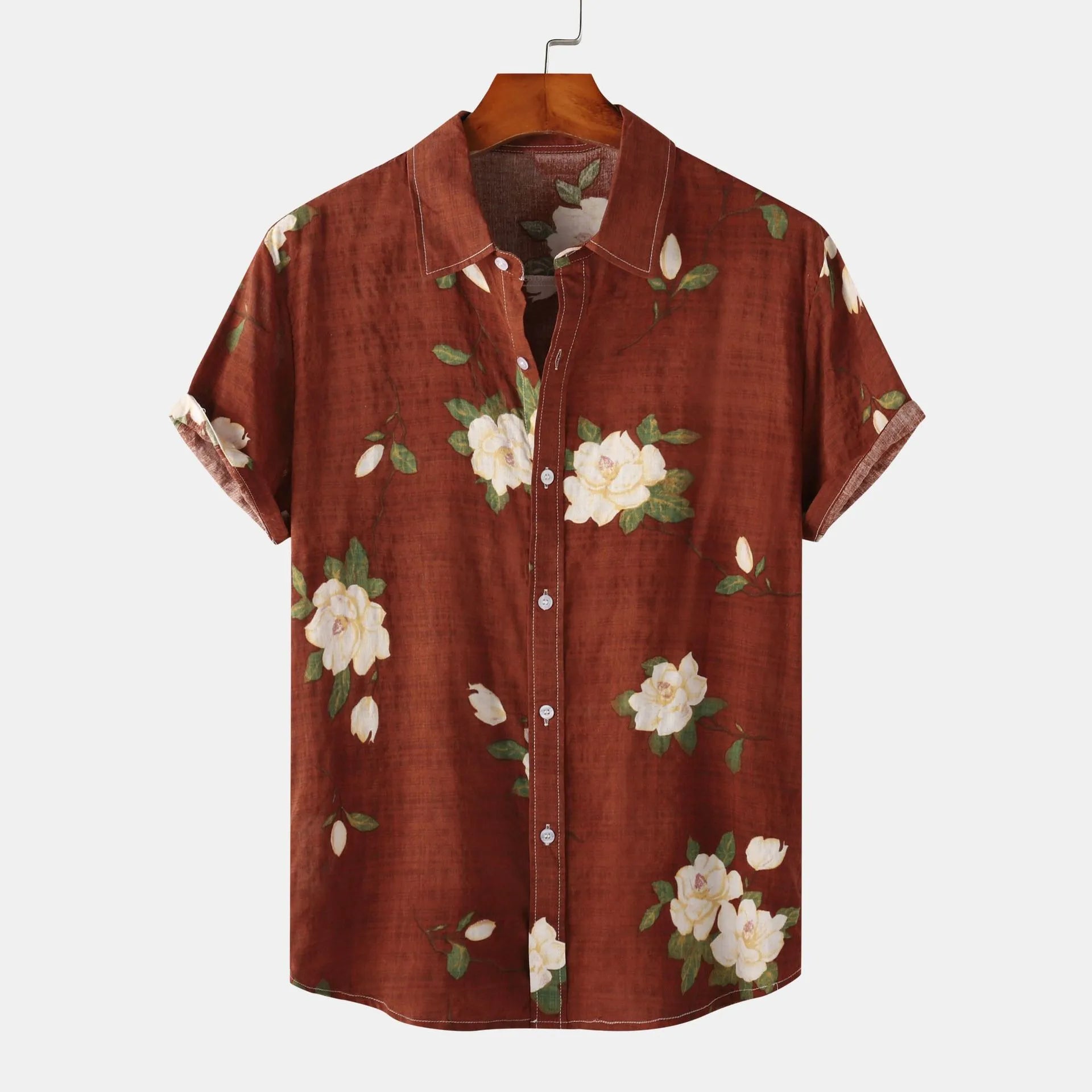 Men's Plus Size Floral Print Short Sleeve Button Down Shirt - Farnelli