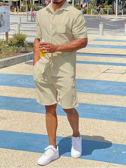 Men's Plus Size Button Up Shirt and Shorts Set - Farnelli