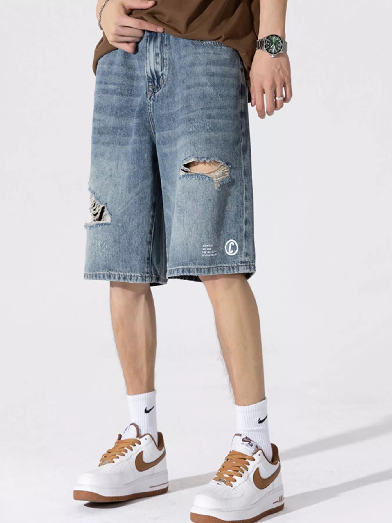 Men's Distressed Loose Fit Denim Shorts - Farnelli
