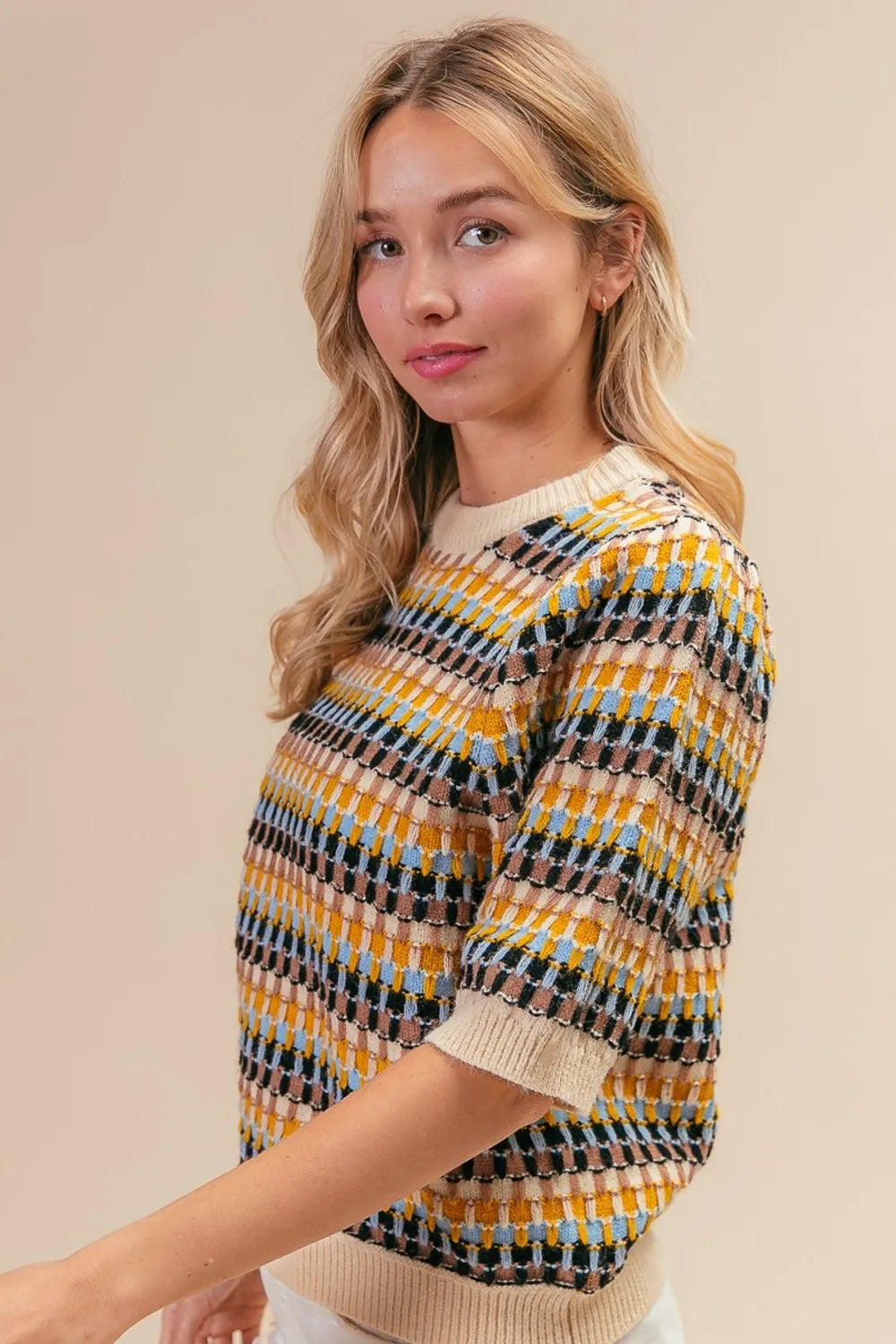 BiBi Multi Color Half Sleeve Sweater - Farnelli