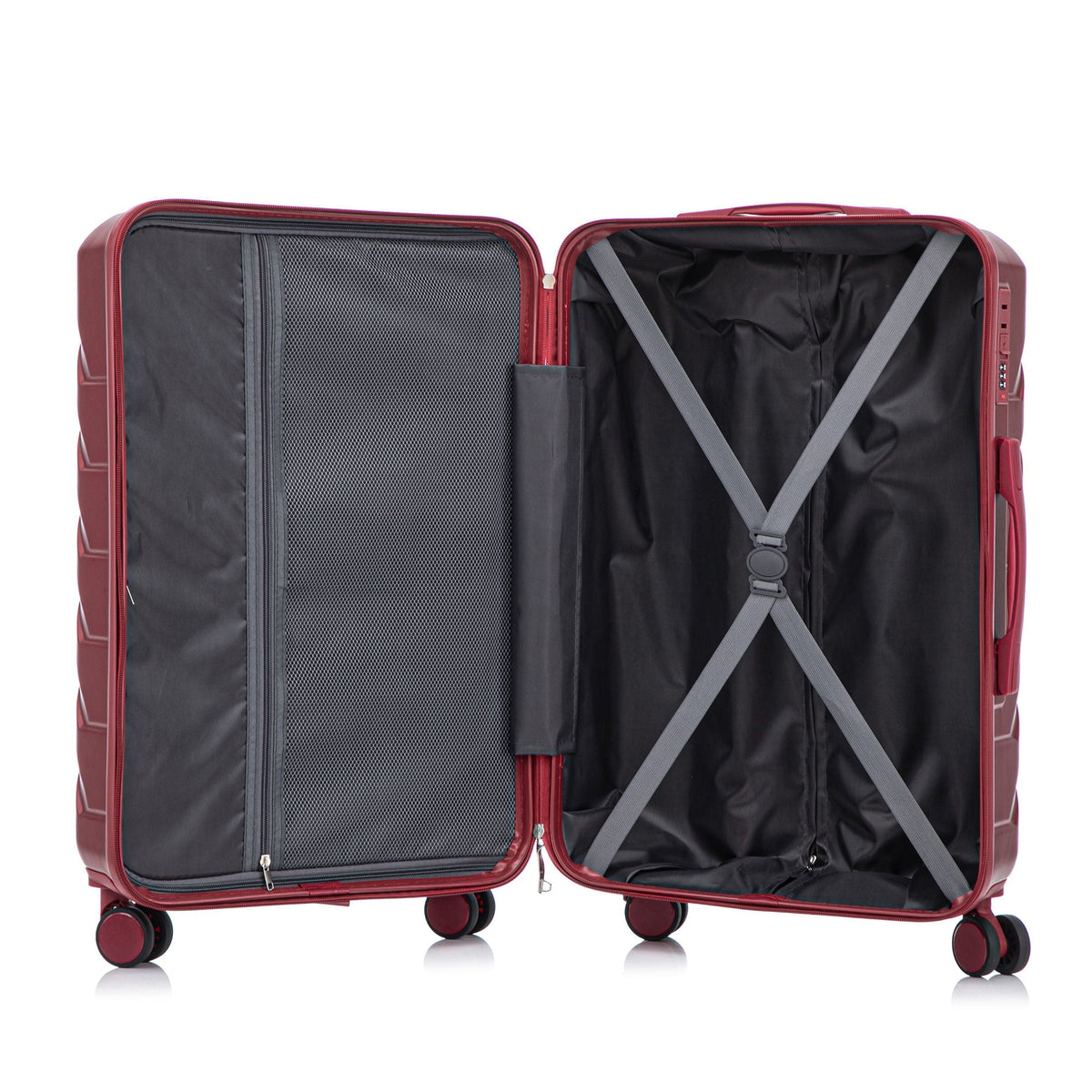 HouseOfZazla 3-piece spinner wheel luggage set with combination locks in varied sizes