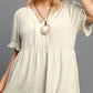 Umgee Full Size Raw Hem Notched Babydoll Linen Blouse Plus Size - Farnelli