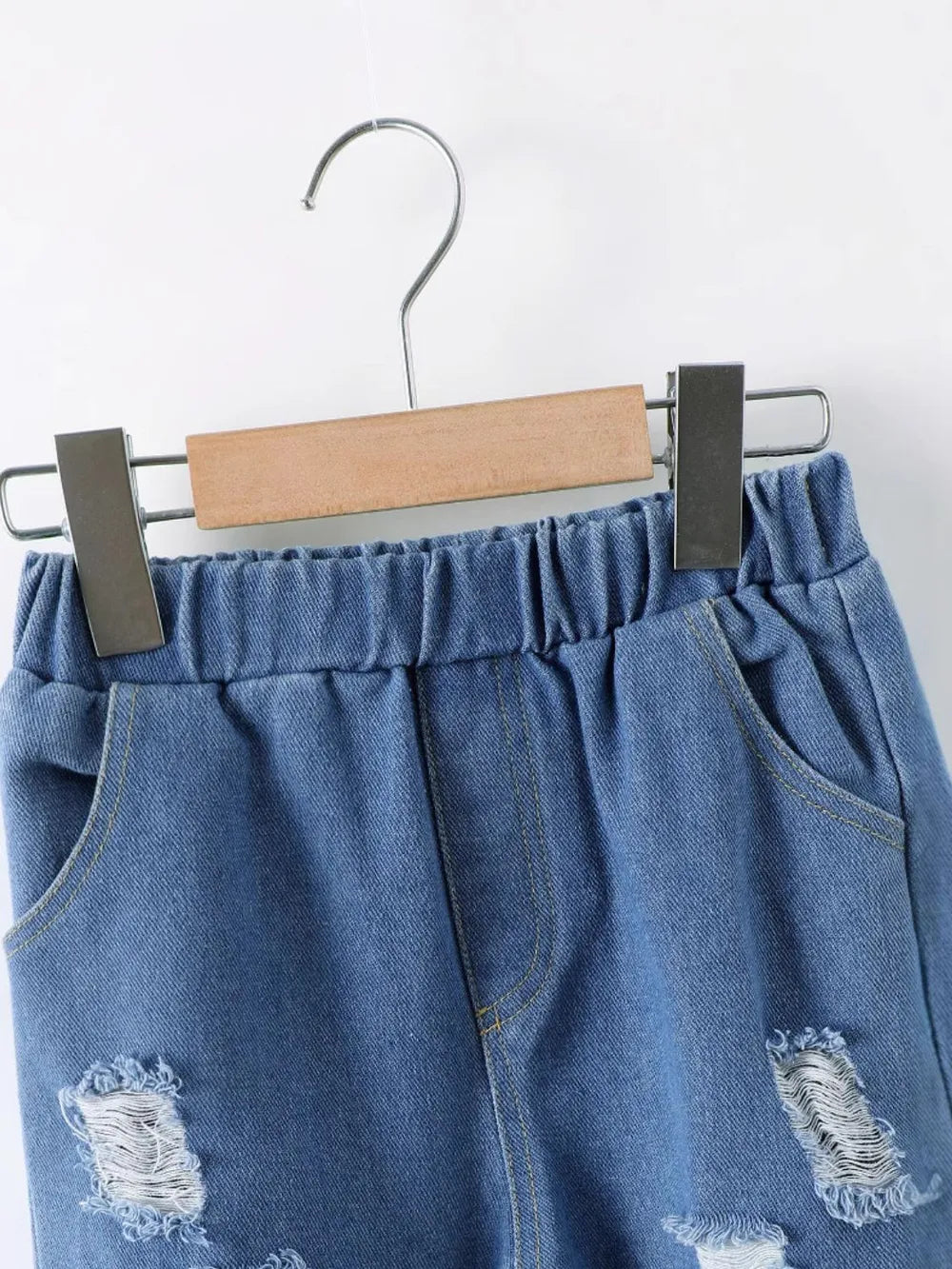 Dinosaur Round Neck Long Sleeve Top and Distressed Pants Set - Farnelli