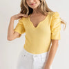 And The Why Shirring Puff Sleeve Bodysuit - Pale Yellow