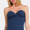 Zenana Ruched Twisted Sweetheart Neck Top - Lt Navy