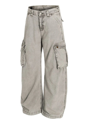 Men's Washed Wide Leg Cargo Jeans with Multiple Pockets - Farnelli