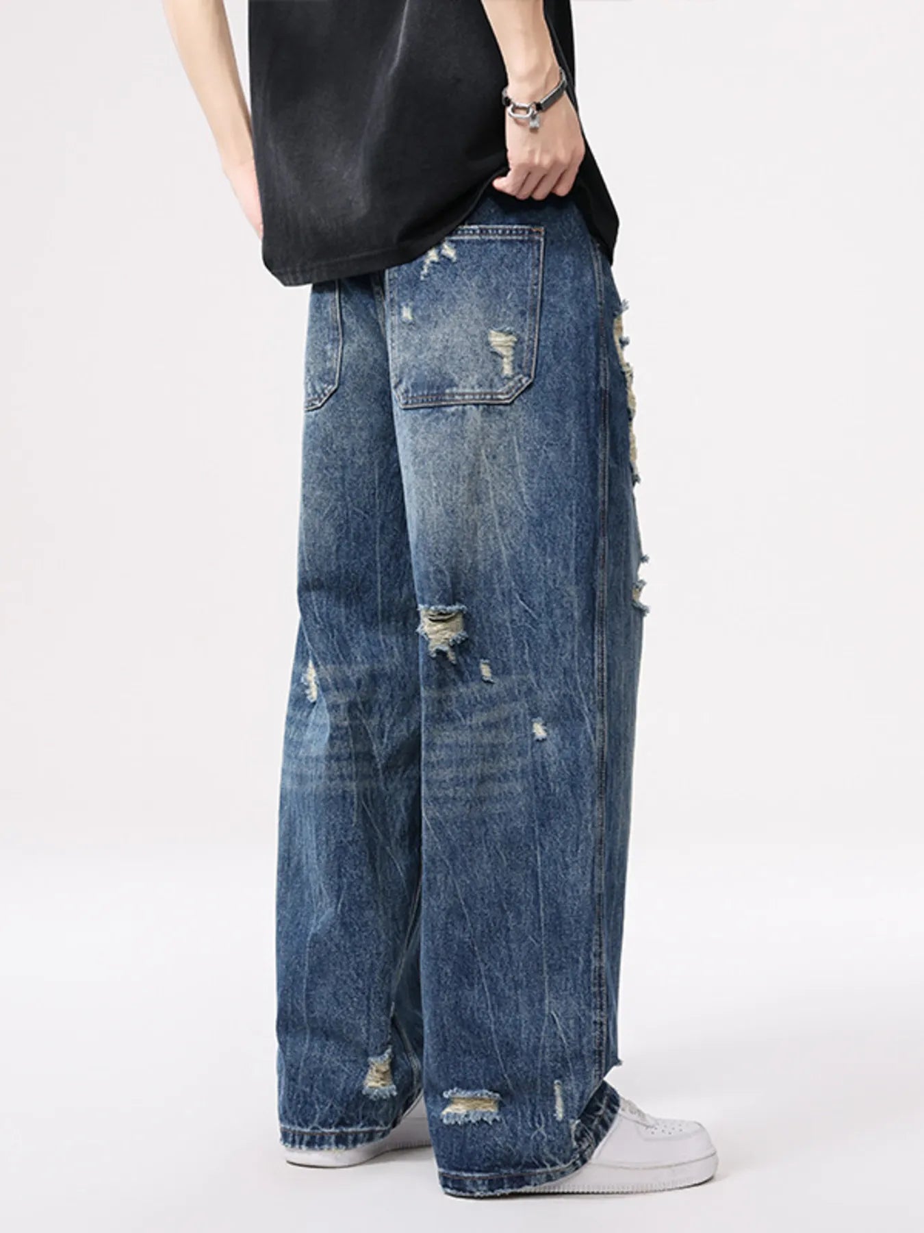 Men's Distressed Wide Leg Jeans - Farnelli