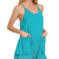 Zenana Acid Crinkle Washed Spaghetti Strap Romper - Farnelli