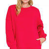 Zenana Full Size Fleece Hi-low Boyfriend Sweatshirts with Pockets Plus Size - RUBY