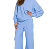 Zenana Ribbed Round Neck Pullover and Drawstring Pants Set - CORNFLOWER BLUE