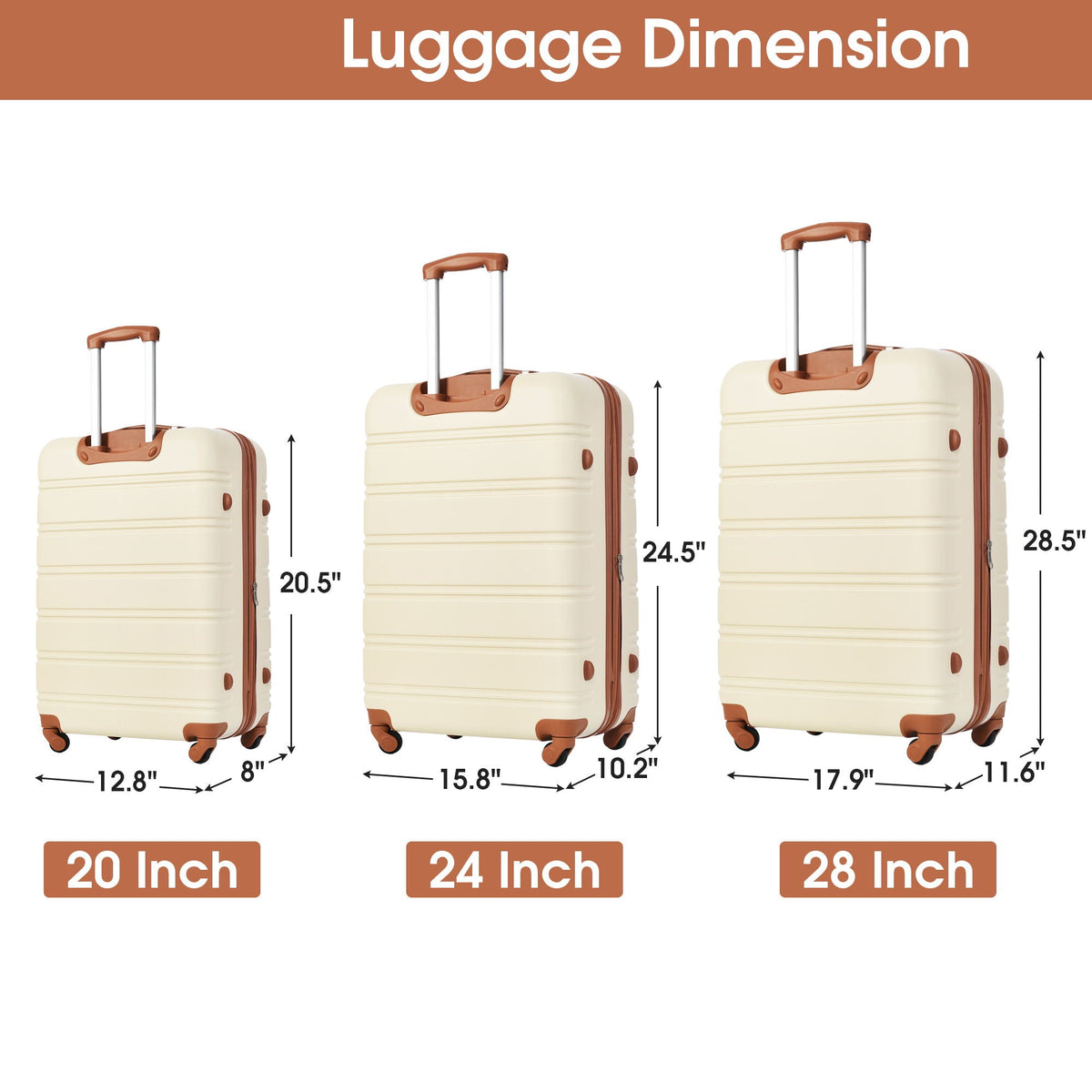 HouseOfZazla 3-piece hardside spinner luggage set in blue, purple, pink, and beige with TSA locks