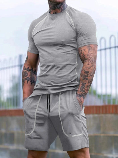 Men's Full Size Round Neck Short Sleeve T-Shirt and Shorts Set Plus Size - Farnelli