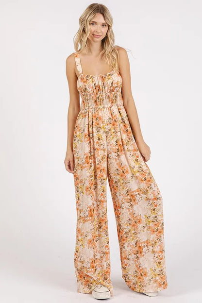 Mittoshop Flower Print Gathered Bust Sleeveless Jumpsuit - Farnelli