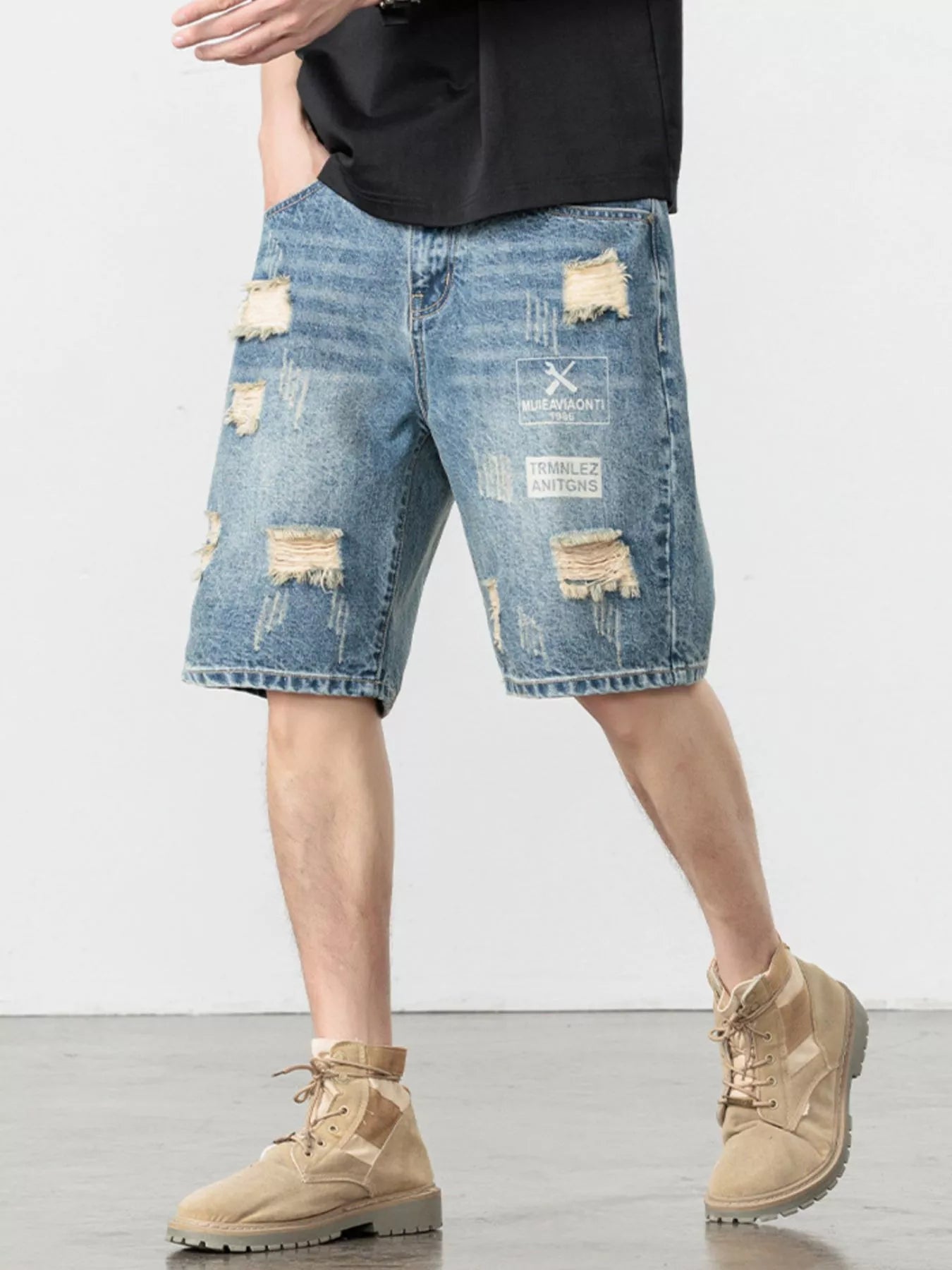 Men's Distressed Loose Fit Denim Shorts - Farnelli