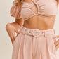 MABLE Cut Out Drawstring Crop Top and Belted Pants Set - Farnelli