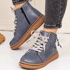 Lace-Up Ankle Boots with Zipper Detail - Dusty Blue