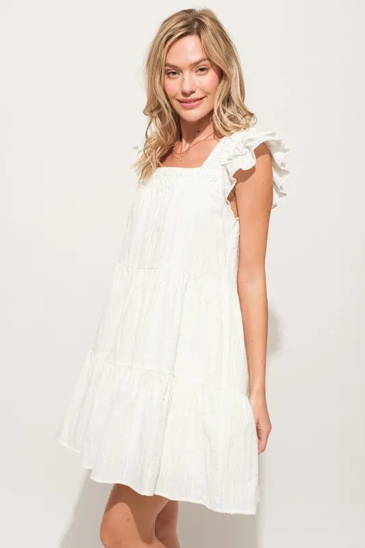 And The Why Origami Pleating Ruffled Sleeve Tiered Dress - Farnelli