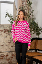 Sew In Love Full Size Wave Stripe Contrast Long Sleeve Sweater - Farnelli