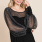 Super Lady Full Size Metallic Mesh Lantern Sleeve Blouse - Farnelli