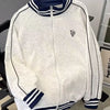 Men's Plus Size Striped Trim Zip-Up Sweatshirt - Gray