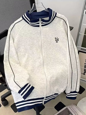 Men's Plus Size Striped Trim Zip-Up Sweatshirt - Farnelli