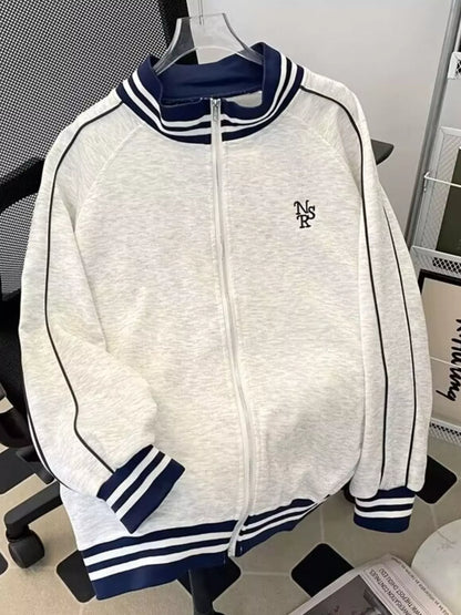 Men's Plus Size Striped Trim Zip-Up Sweatshirt - Farnelli