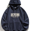 Men's Plus Size Drawstring Letter Dropped Shoulder Hoodie - Navy Blue