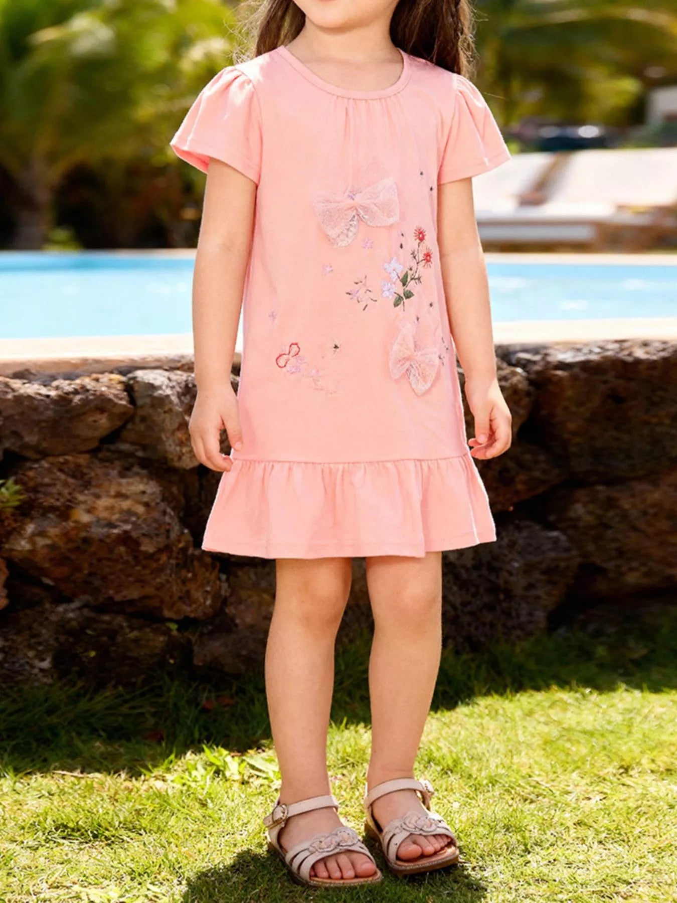 Children's Ruffled Hem Short Sleeve Dress - Farnelli