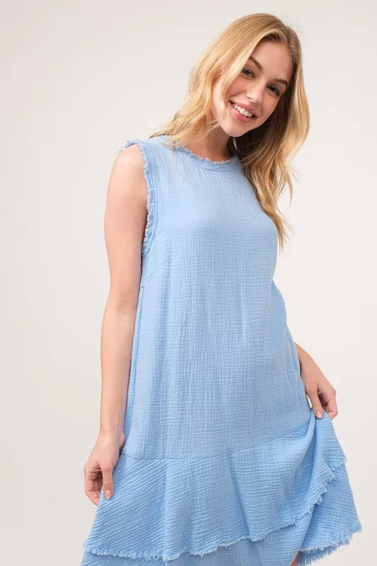 And The Why Washed Fringe Detail Tiered Dress - Farnelli