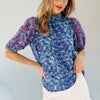 Hailey & Co Embroidered Puff Sleeve Printed Blouse - Blue