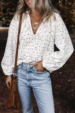 Paige Eyelet Embroidered Puff Sleeve Blouse - Farnelli