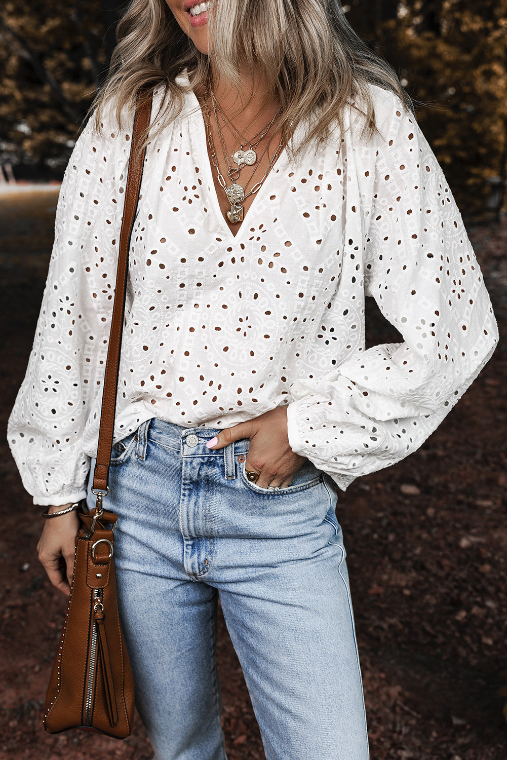 Paige Eyelet Embroidered Puff Sleeve Blouse - Farnelli