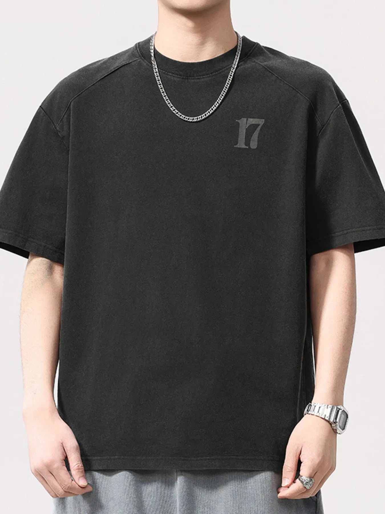 Men's Plus Size Vintage Washed Number 17 Oversized T-Shirt - Farnelli