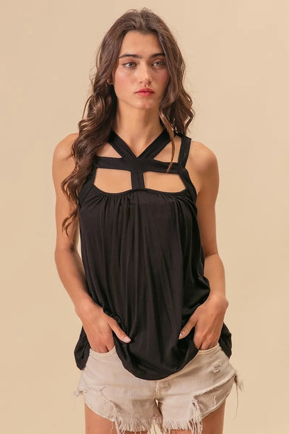 BiBi Rayon Span Jersey Cut Out with Straps Detailed - Farnelli