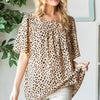 Heimish Full Size Animal Print Flutter Sleeve Blouse - Khaki