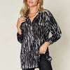 Double Take Full Size Printed Button Up Long Sleeve Shirt - Black