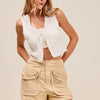SO ME Mineral Washed Terry High Rise Cargo Shorts - OATMEAL