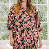ODDI Full Size Floral Puff Sleeve Mini Dress - Black Multi