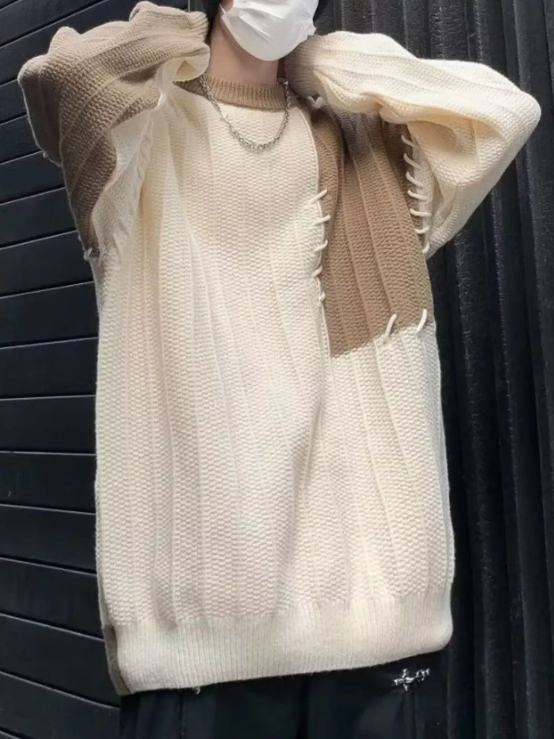 Men's Color Block Round Neck Sweater - Farnelli