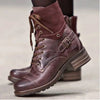 Lace-Up Block Heel Boots - Burgundy