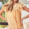 BiBi Tiered Ruffle Neck Tie Dye Top - MUSTARD